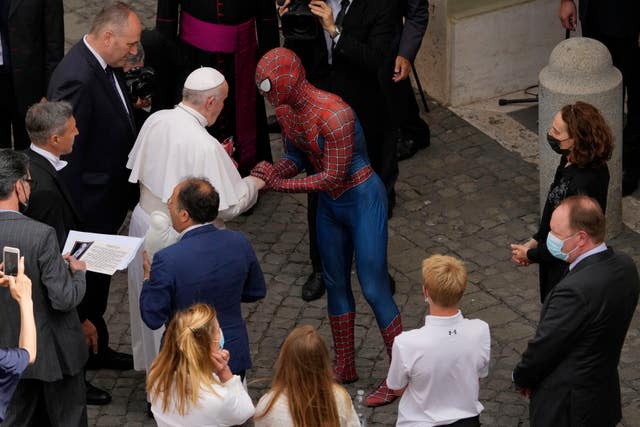 Pope Francis meets 'Spider-Man' at the end of his weekly general audience 