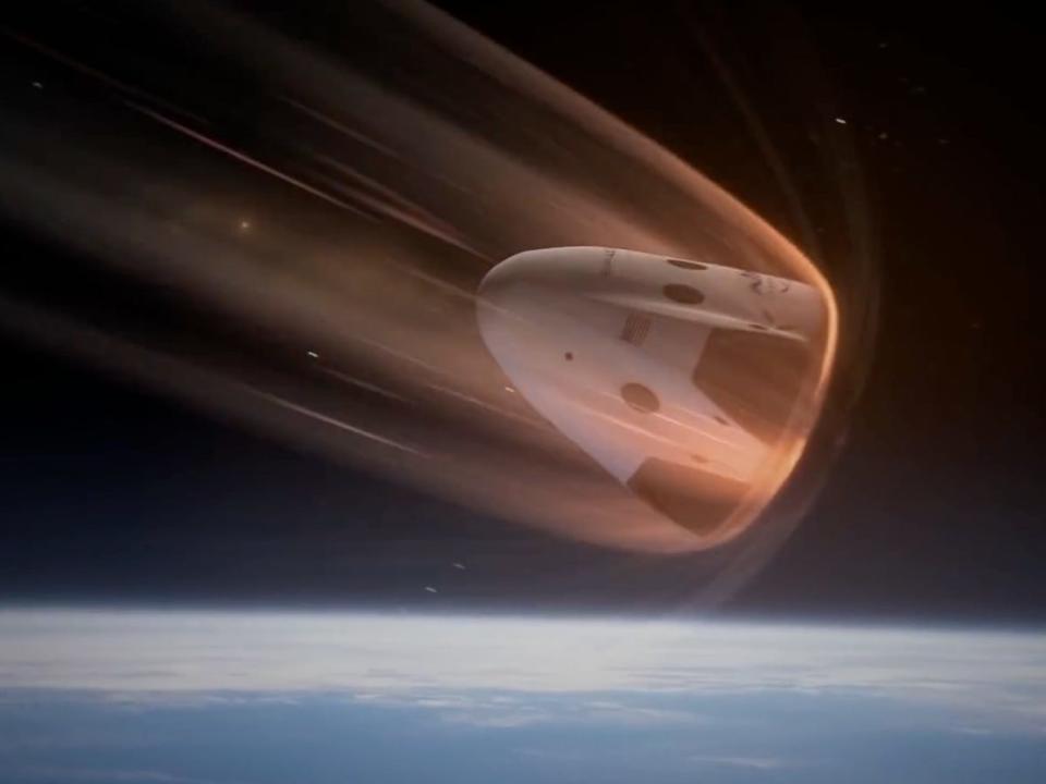 spacex crew dragon demo 1 commercial spaceship mission nasa deorbit atmospheric reentry heating ablation space station illustration animation youtube 2