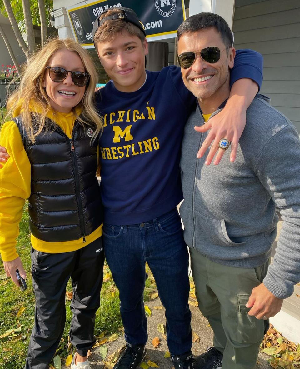 Kelly Ripa/Instagram. https://www.instagram.com/p/CjvmCDsLgjV/?hl=en. Kelly Ripa and Mark Consuelos Support Son Joaquin During College Wrestling Match