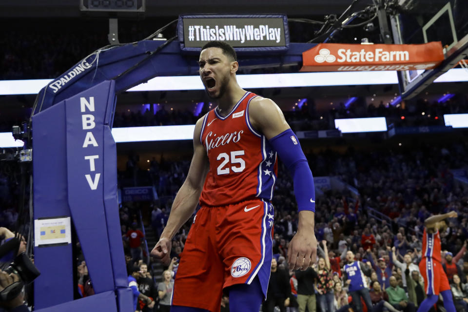 76ers guard Ben Simmons wants to meet with Lakers president Magic Johnson this summer for advice on his game. (AP/Matt Slocum)