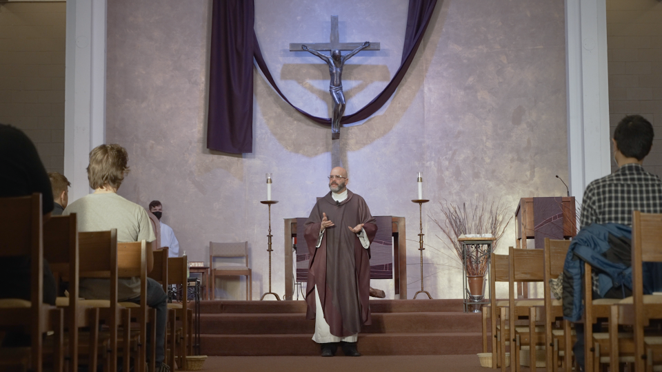 The Rev. Ed Nowak preaches on Ash Wednesday this year at the Newman Center at Ohio State University.