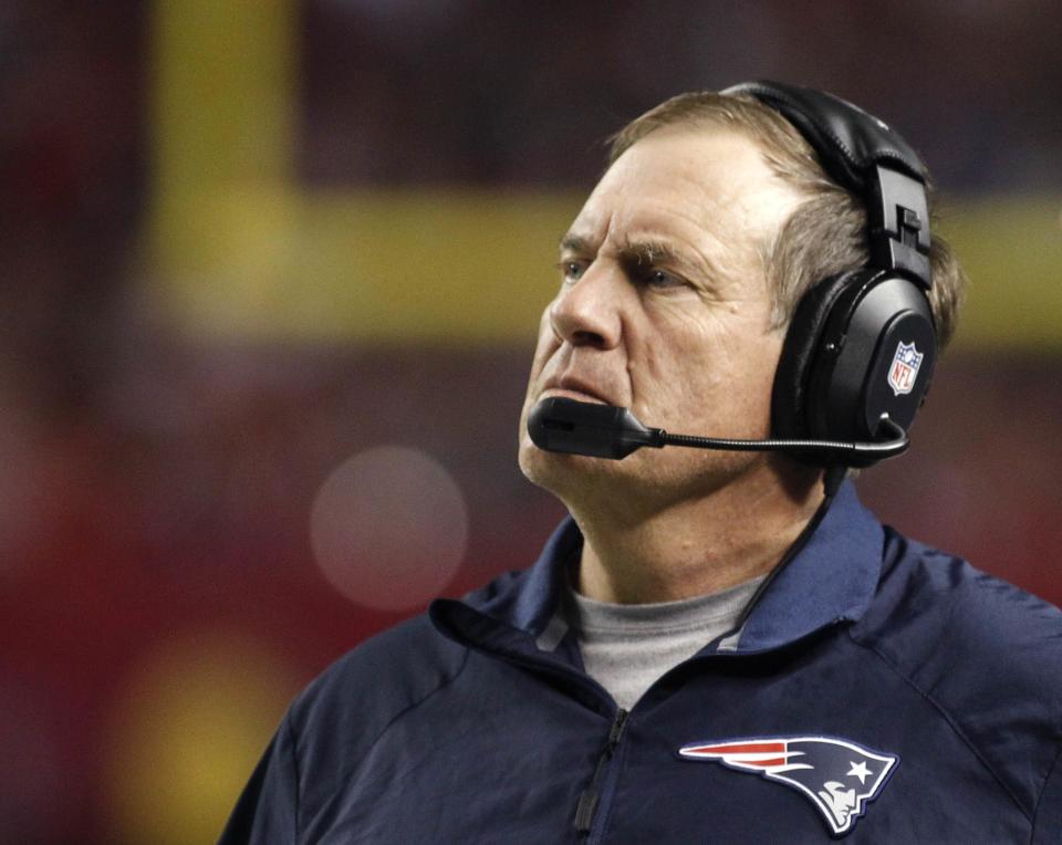 New England Patriots head coach Bill Belichick is seen in the second half during play against the Atlanta Falcons at their NFL football game in Atlanta, Georgia September 29, 2013. REUTERS/Tami Chappell (UNITED STATES - Tags: SPORT FOOTBALL)