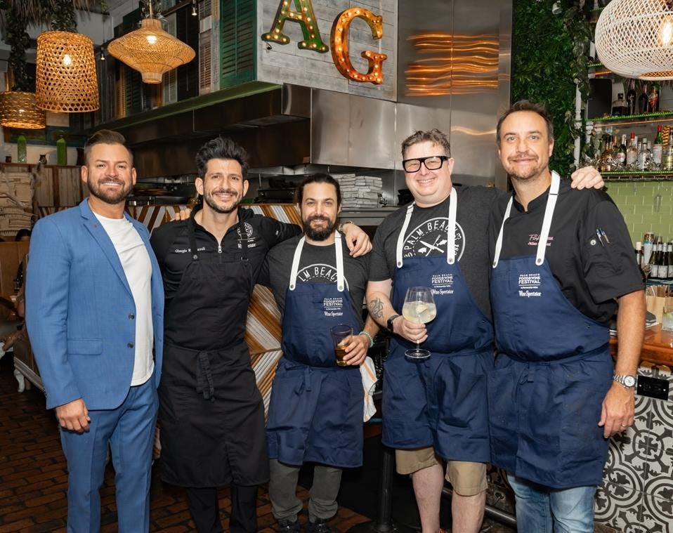 El almuerzo con maridaje de vinos en Avacado Grill contó con (izq.) John Duerr, los chefs Giorgio Rapicavoli, Jordan Rubin, Stephen Stryjewski y el chef propietario Julien Gremaud.