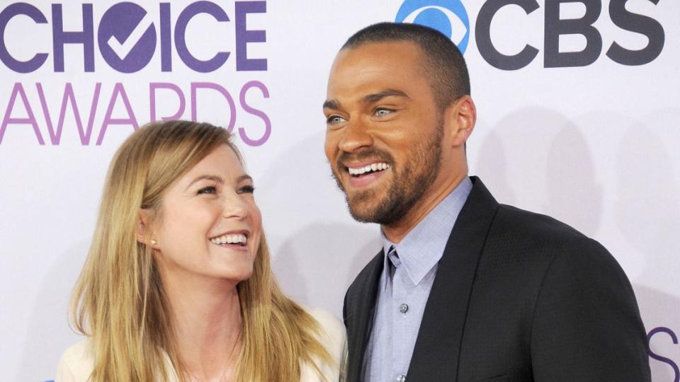 Actors Ellen Pompeo and Jesse Williams arrive at the 2013 People's Choice Awards at Nokia Theatre L.A. Live on January 9, 2013 in Los Angeles, California.