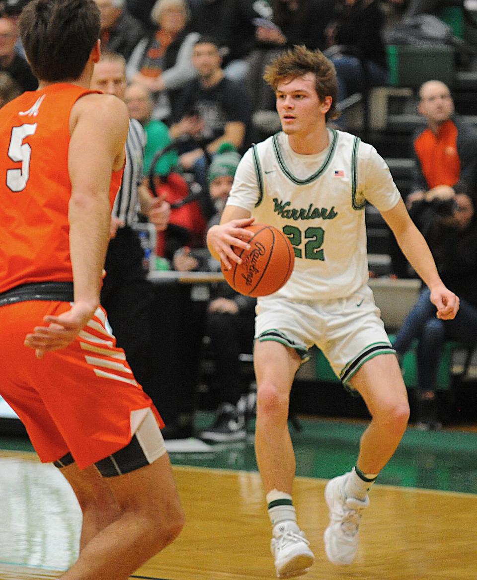 West Branch's Dru DeShields handles the ball in an Eastern Buckeye Conference game against Marlington at the West Branch Field House Tuesday, January 11, 2022.