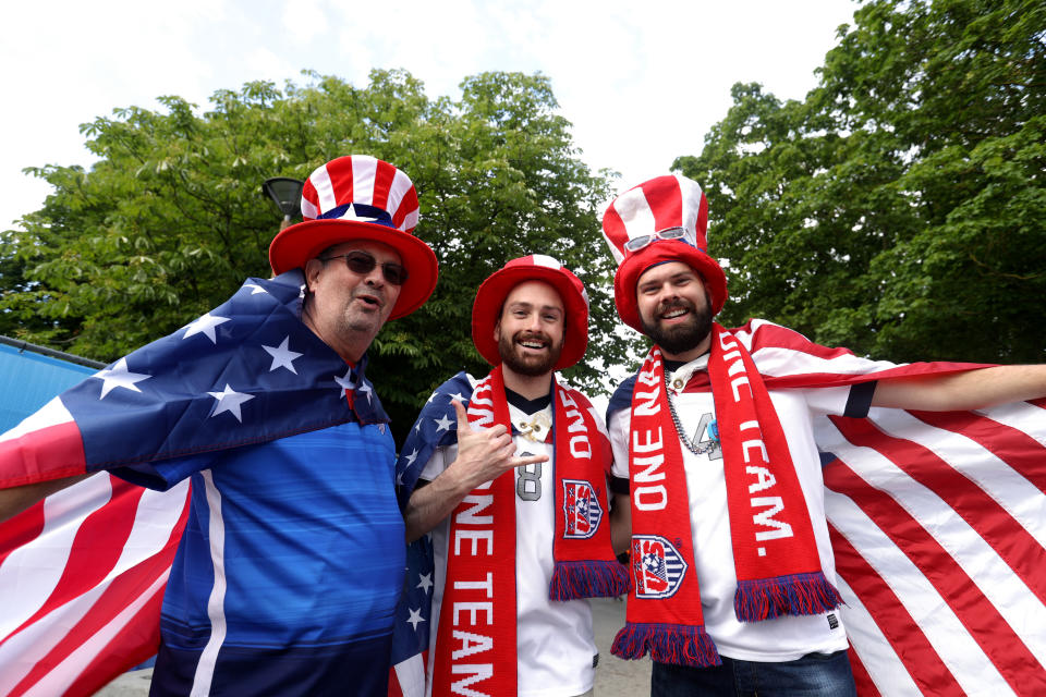 USA Fans enjoy the pre match atmosphere prior to the 2019 FIFA Women's World Cup France group F match between USA and Thailand at Stade Auguste Delaune on June 11, 2019 in Reims, France. (Photo by Robert Cianflone/Getty Images)