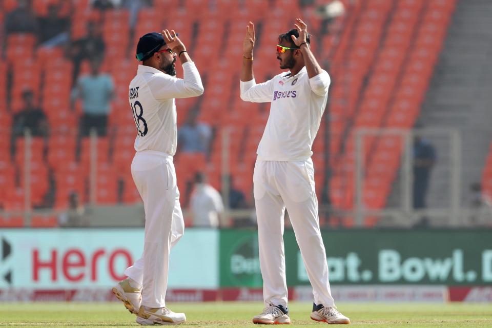 Virat Kohli and Axar Patel celebrate the wicket of Zak Crawley (Getty Images)