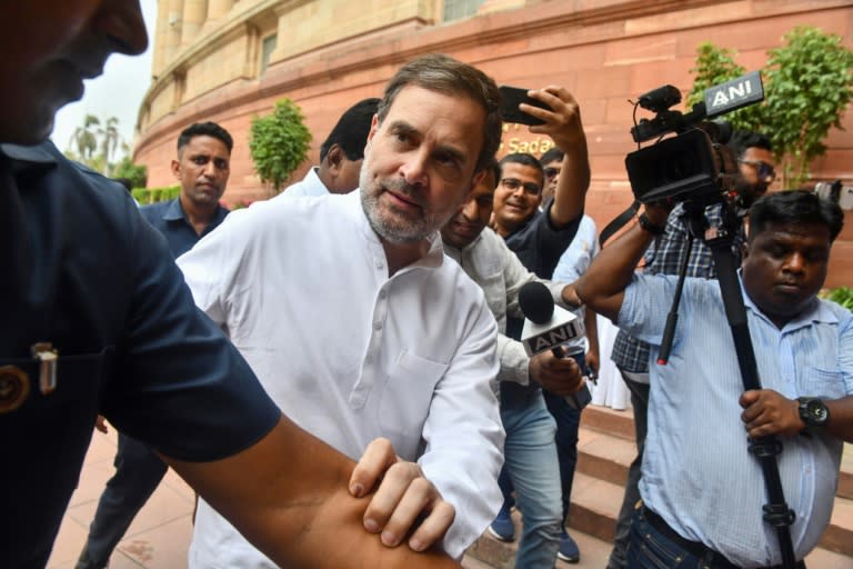 India's parliamentary leader of the opposition Rahul Gandhi formally took up the post for the first time on Wednesday, a position that has been empty for a decade (-)