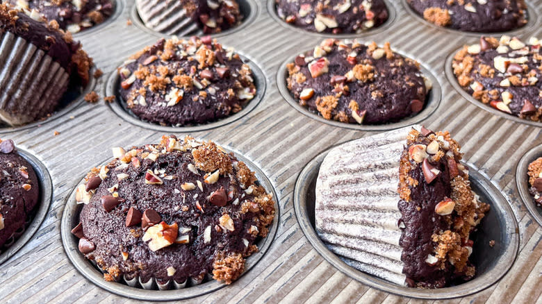 chocolate muffins in tin