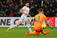 Soccer Football - Ligue 1 - Olympique de Marseille vs Bordeaux - Orange Velodrome, Marseille, France - February 18, 2018 Bordeaux's Benoit Costil saves from Marseille's Morgan Sanson REUTERS/Jean-Paul Pelissier