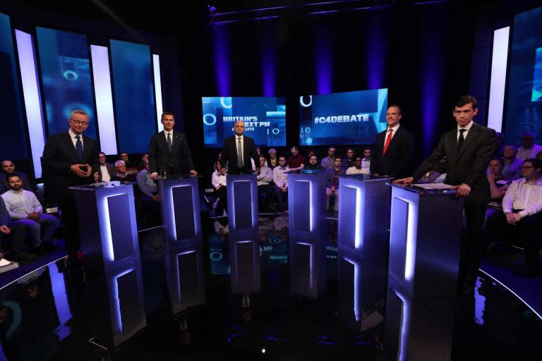 Tory leadership debate: Rory Stewart and Dominic Raab clash over Brexit as candidates blast Boris Johnson for absence