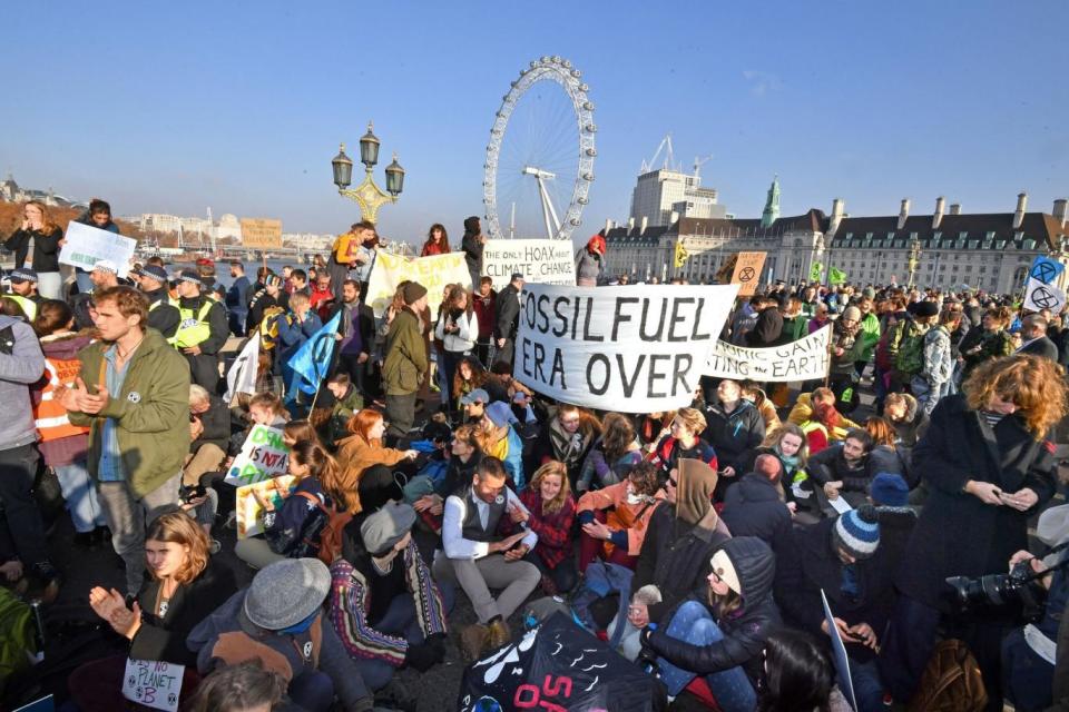 Hundreds blocked Westminster Bridge for the protest (PA)