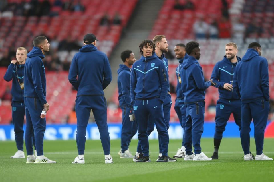 Trent Alexander-Arnold of England inspects the pitch (Getty Images)