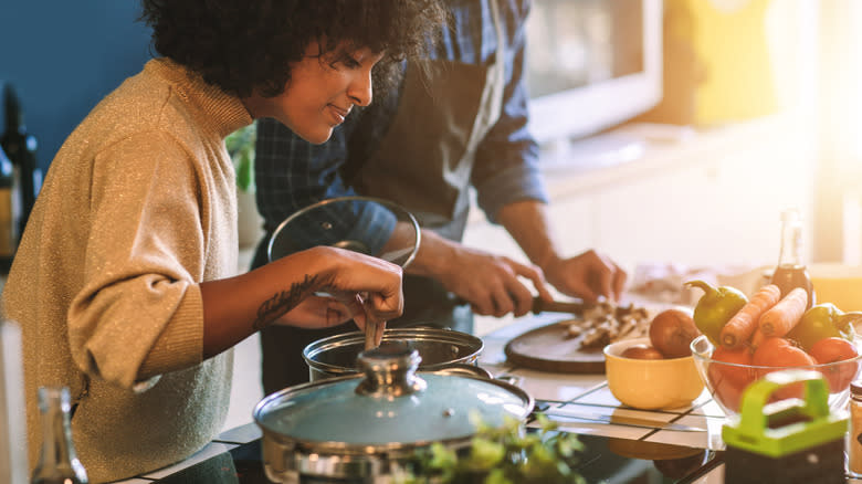 Couple cooking in the kitchen