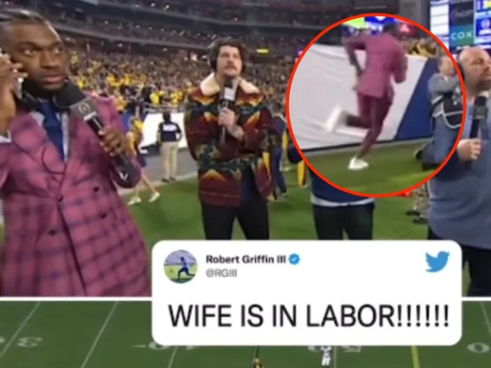 Robert Griffin III finds out his wife is in labor during a football game.