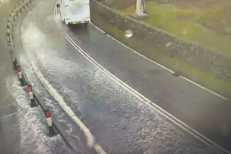 The A55 near Conwy Morfa has been partly flooded and a lane is closed