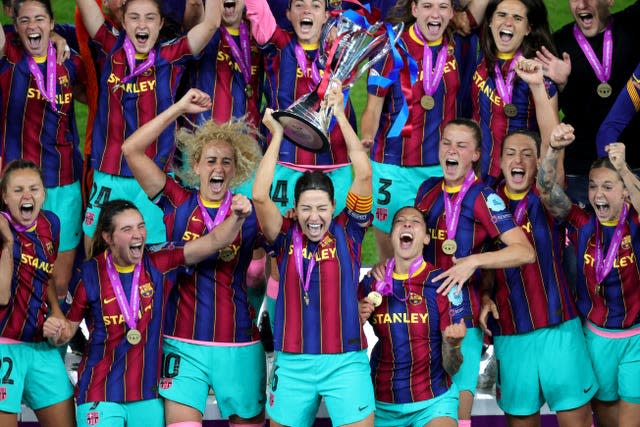 Vicky Losada, centre, captained Barcelona to Champions League glory last season