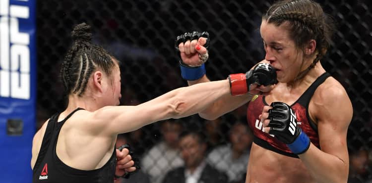 Zhang Weili punches Joanna Jedrzejczyk at UFC 248