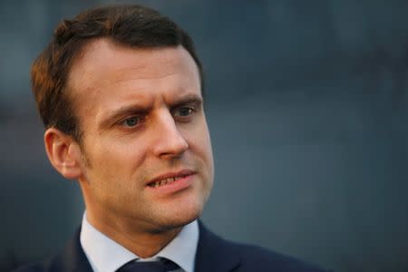 French Economy Minister Emmanuel Macron attends a ceremony for the MSC Meraviglia cruise ship at the STX Les Chantiers de l'Atlantique shipyard site in Saint-Nazaire, France, February 1, 2016. REUTERS/Stephane Mahe