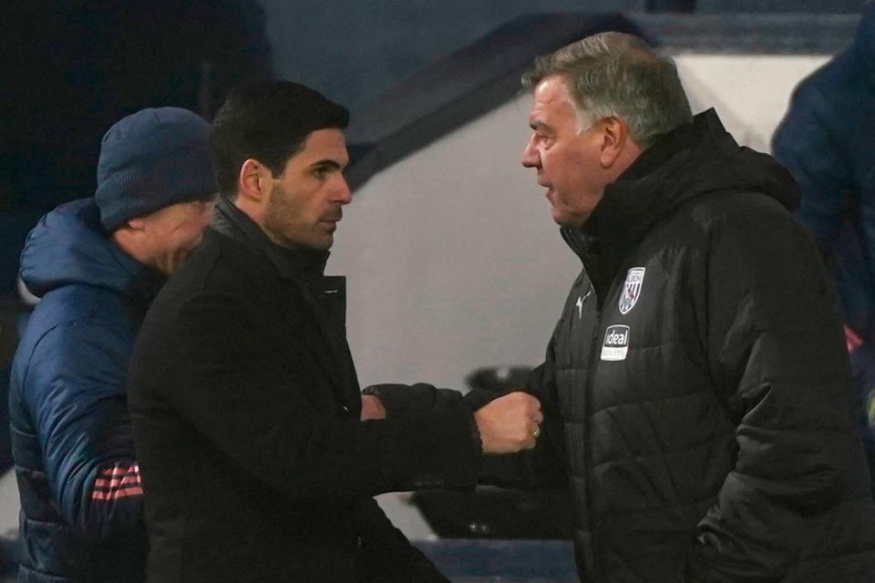 Equals: Sam Allardyce does not believe he is an inferior manager to Arsenal’s Mikel Arteta (POOL/AFP via Getty Images)