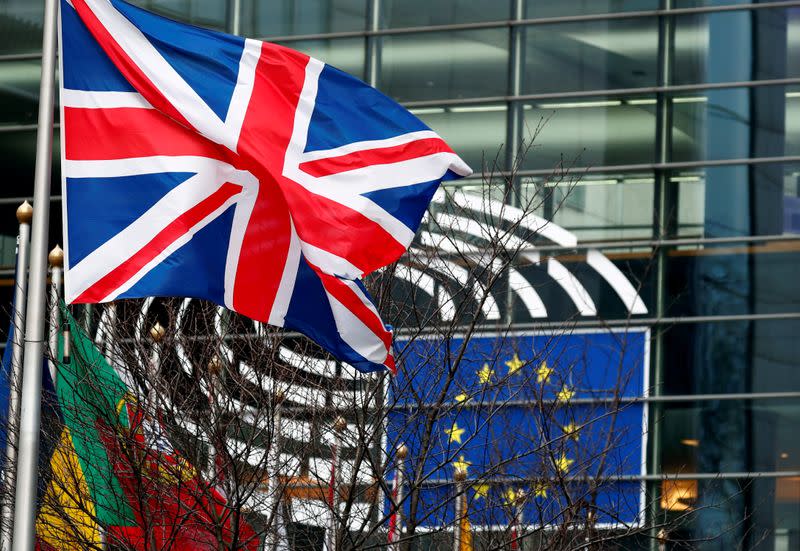 FILE PHOTO: A British Union Jack flag flutters outside the European Parliament in Brussels