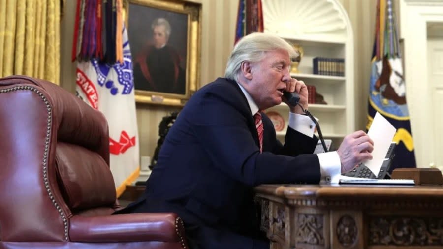 Then-President Donald Trump in the Oval Office in 2017. He was among 19 indicted this week on charges related to alleged attempts to overturn the 2020 election results in Georgia. (Photo: Alex Wong/Getty Images)