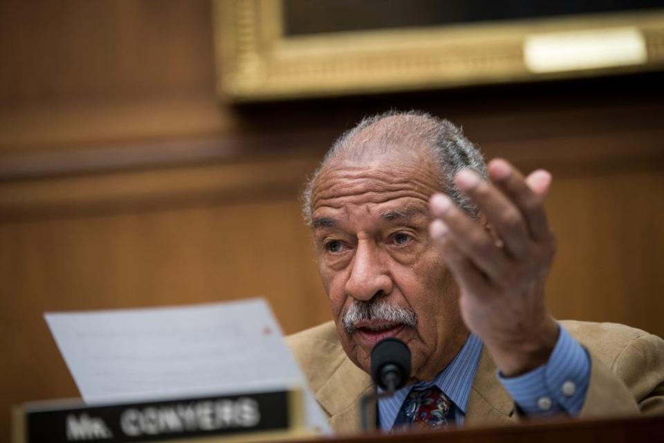 WASHINGTON, DC – OCTOBER 26: Rep. John Conyers (D-MI) questions witnesses during a House Judiciary Committee hearing concerning the oversight of the U.S. refugee admissions program, on Capitol Hill, October 26, 2017 in Washington, DC. The Trump administration is expected to set the fiscal year 2018 refugee ceiling at 45,000, down from the previous ceiling at 50,000. It would be the lowest refugee ceiling since Congress passed the Refugee Act of 1980. (Photo by Drew Angerer/Getty Images)