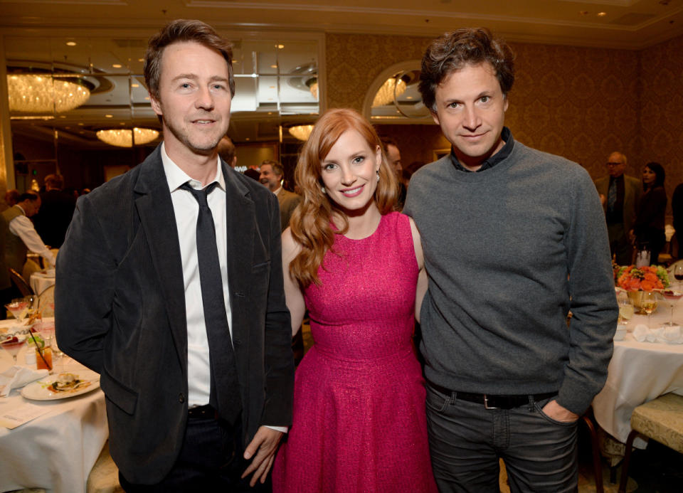 Edward Norton, Jessica Chastain, and director Bennett Miller attend the 15th Annual AFI Awards Luncheon.