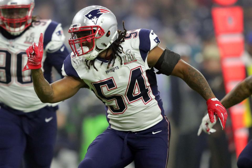 Dont'a Hightower -- From Marshall County, he's now on the Patriots -- Here, New England Patriots middle linebacker Dont'a Hightower (54) reacts after a tackle in the third quarter during Super Bowl LI against the Atlanta Falcons on Feb. 5 at NRG Stadium.