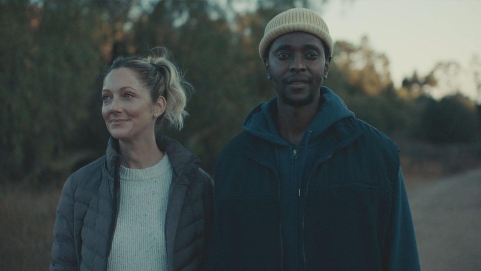 Judy Greer stars as a woman who faces an ethical dilemma when she changes the past to save her husband (Edi Gathegi) in the sci-fi drama "Aporia."