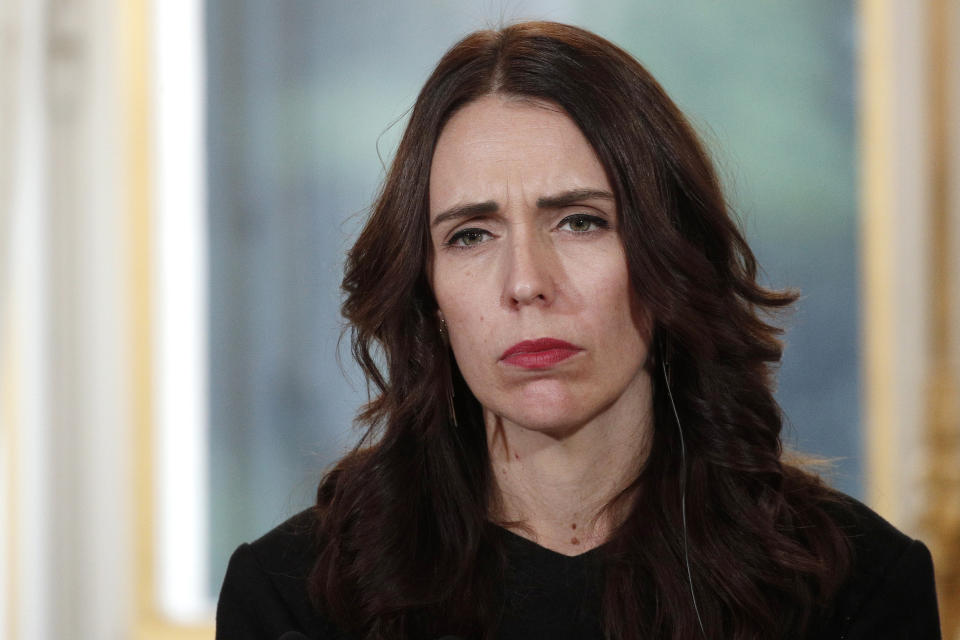 New Zealand Prime Minister Jacinda Ardern attends a press conference with French President Emmanuel Macron at the Elysee Palace in 2018. Alan Jones recently called for prime minister Scott Morrison to 'shove a sock down her throat' over her comments on climate change.