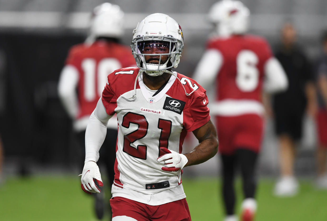 GLENDALE, ARIZONA - JULY 30: Malcolm Butler #21 of the Arizona Cardinals participates in drills during training camp at State Farm Stadium on July 30, 2021 in Glendale, Arizona. (Photo by Norm Hall/Getty Images)