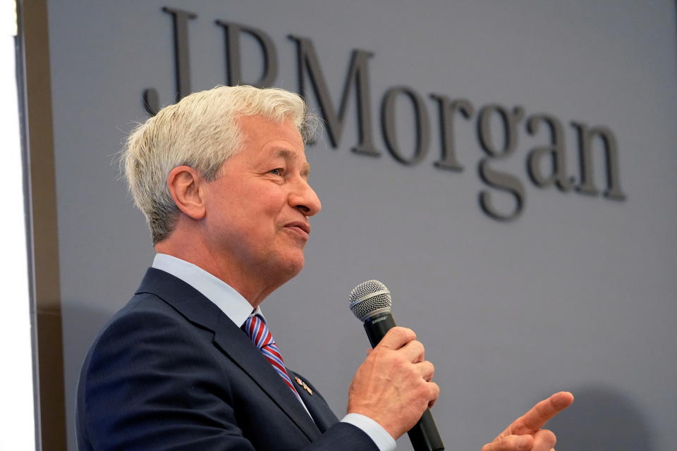 JP Morgan CEO Jamie Dimon delivers a speech during the inauguration the new French headquarters of JP Morgan bank in Paris, France June 29, 2021.  Michel Euler/Pool via REUTERS