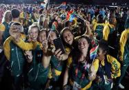 Gold Coast 2018 Commonwealth Games - Closing Ceremony - Carrara Stadium - Gold Coast, Australia - April 15, 2018. Athletes from South Africa during the closing ceremony. REUTERS/Athit Perawongmetha