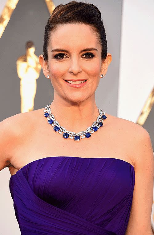 Fey's statement Bulgari sapphire diamond necklace got heads turning on the red carpet.