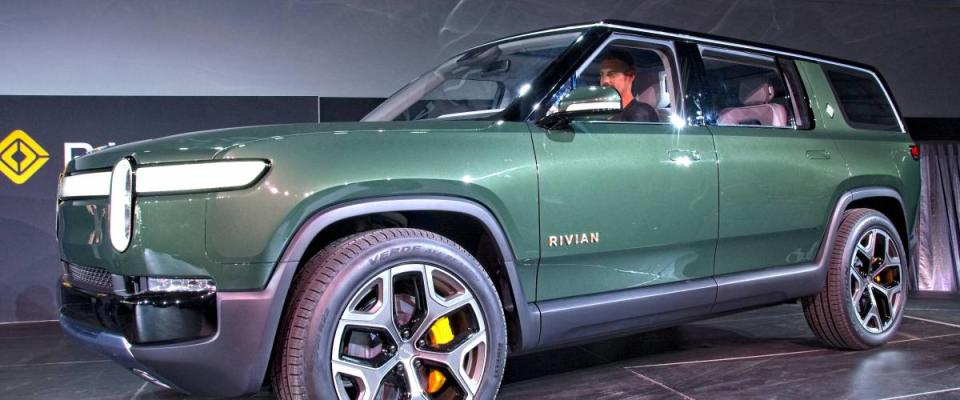 Unveiling of Rivian electric vehicle SUV.