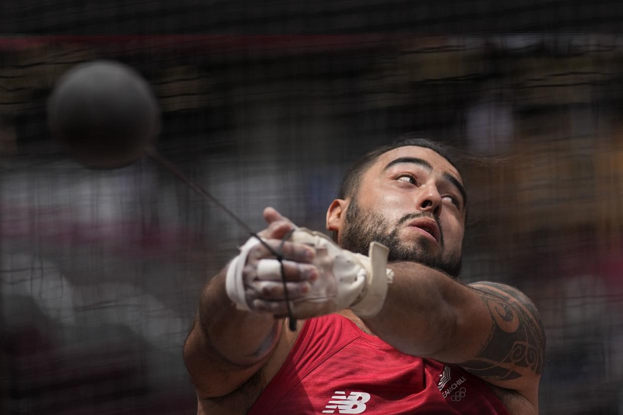 Humberto Mansilla, of Chile, competes in qualifications for the men's hammer throw at the 2020 Summer Olympics, Monday, Aug. 2, 2021, in Tokyo.