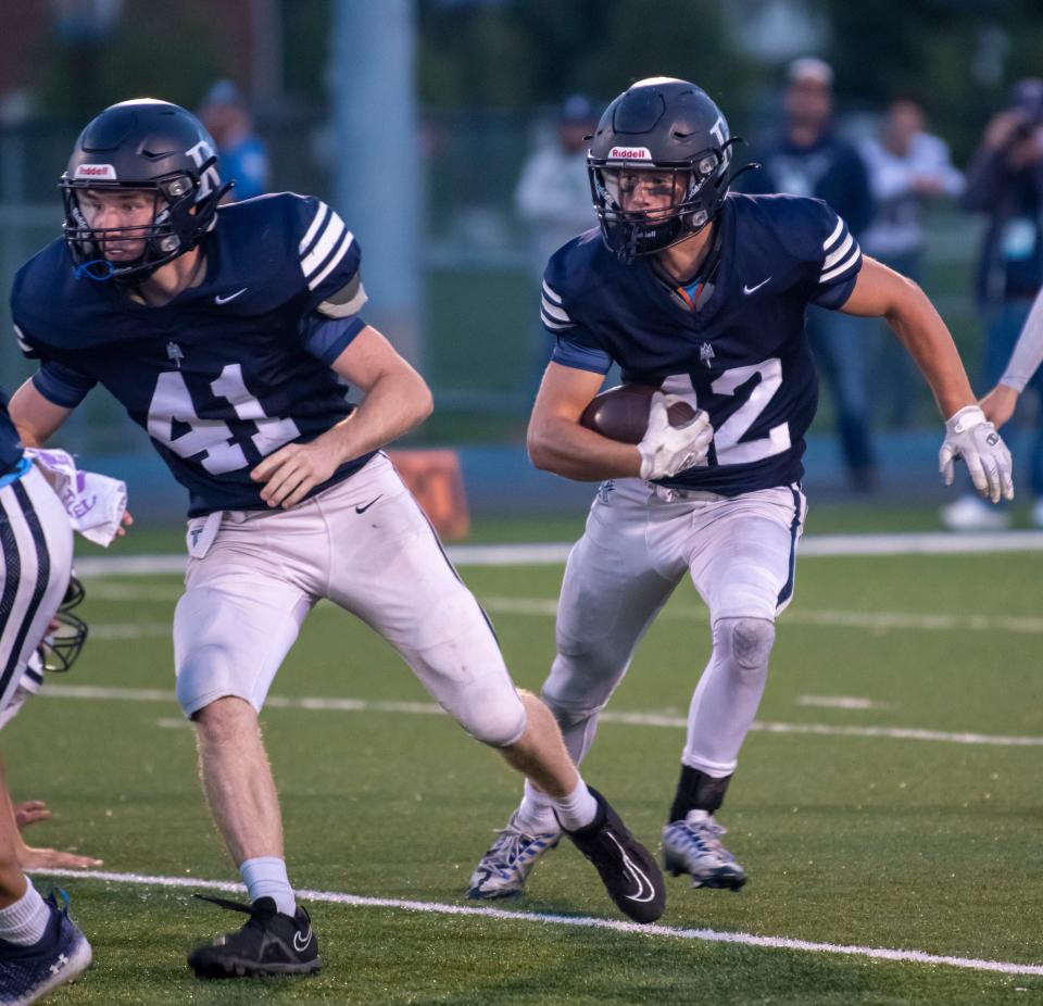 Richmond’s Connor Bergeon looks for a hole to run through during a game earlier this season.