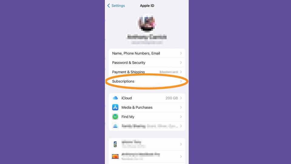 To cancel Apple Music on an iPhone or iPad, click on Subscriptions.
