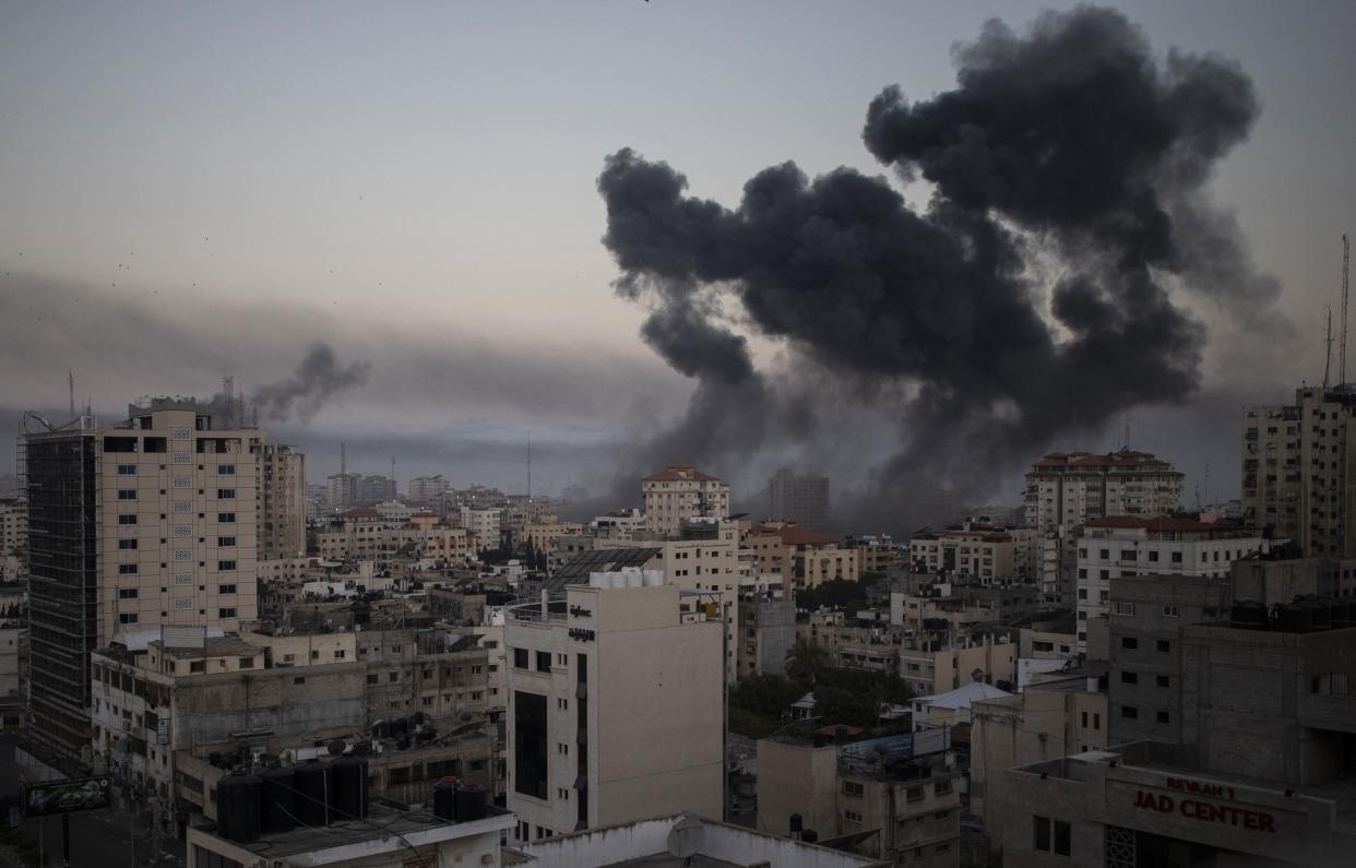 Smoke rises after Israeli airstrikes on Gaza City, Wednesday, May 12, 2021. Rockets streamed out of Gaza and Israel pounded the territory with airstrikes early Wednesday as the most severe outbreak of violence since the 2014 war took on many of the hallmarks of that devastating 50-day conflict, with no endgame in sight.