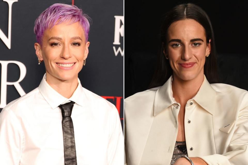 <p> Kayla Oaddams/WireImage, Brian Babineau/NBAE via Getty</p> From left: Megan Rapinoe, Caitlin Clark