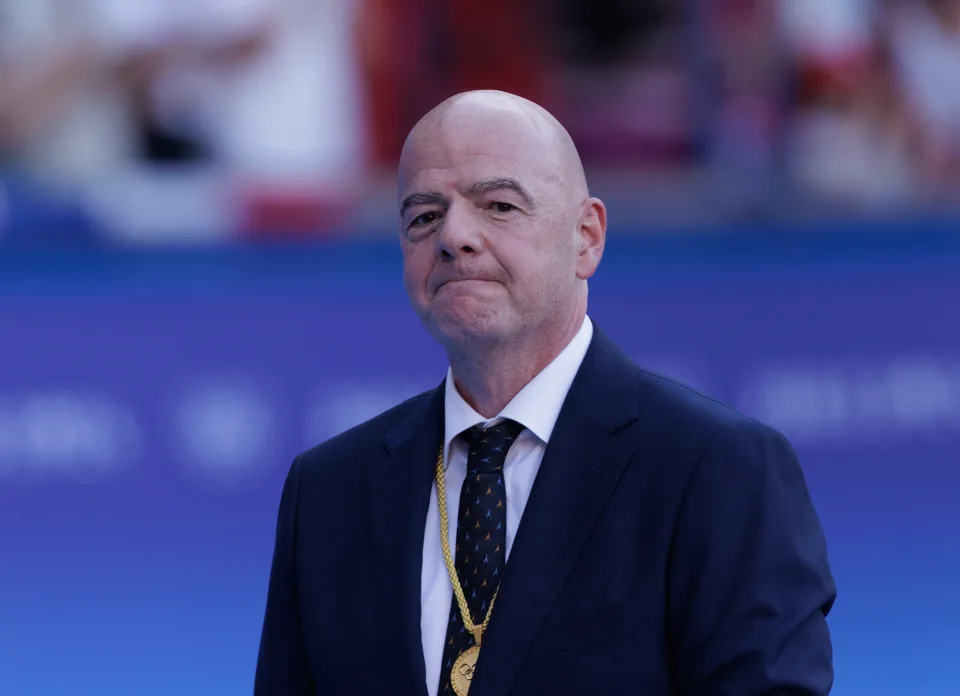 Gianni Infantino, President, FIFA, during the women's gold medal match between Team Brazil and Team United States at Parc des Princes during the 2024 Paris Summer Olympic Games in Paris, France. (Photo by Tnani Badreddine/DeFodi Images via Getty Images)