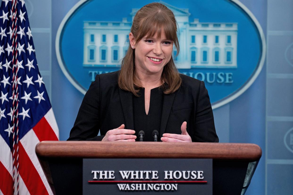 White House Director of Communications Kate Bedingfield holds a press briefing in the James Brady Press Briefing Room of the White House in Washington, DC, USA, 29 March 2022. Bedingfield discussed the current situation regarding the Russian invasion of Ukraine. Press Briefing with White House Director of Communications Kate Bedingfield, Washington, USA - 29 Mar 2022