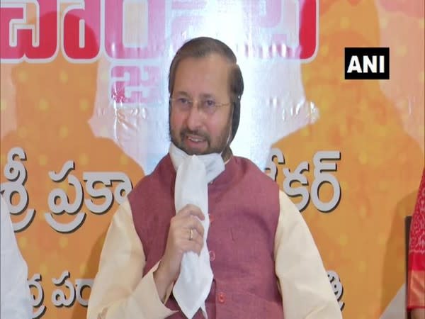 Union Minister Prakash Javadekar speaking in Hyderabad on Sunday.  [Photo/ANI]