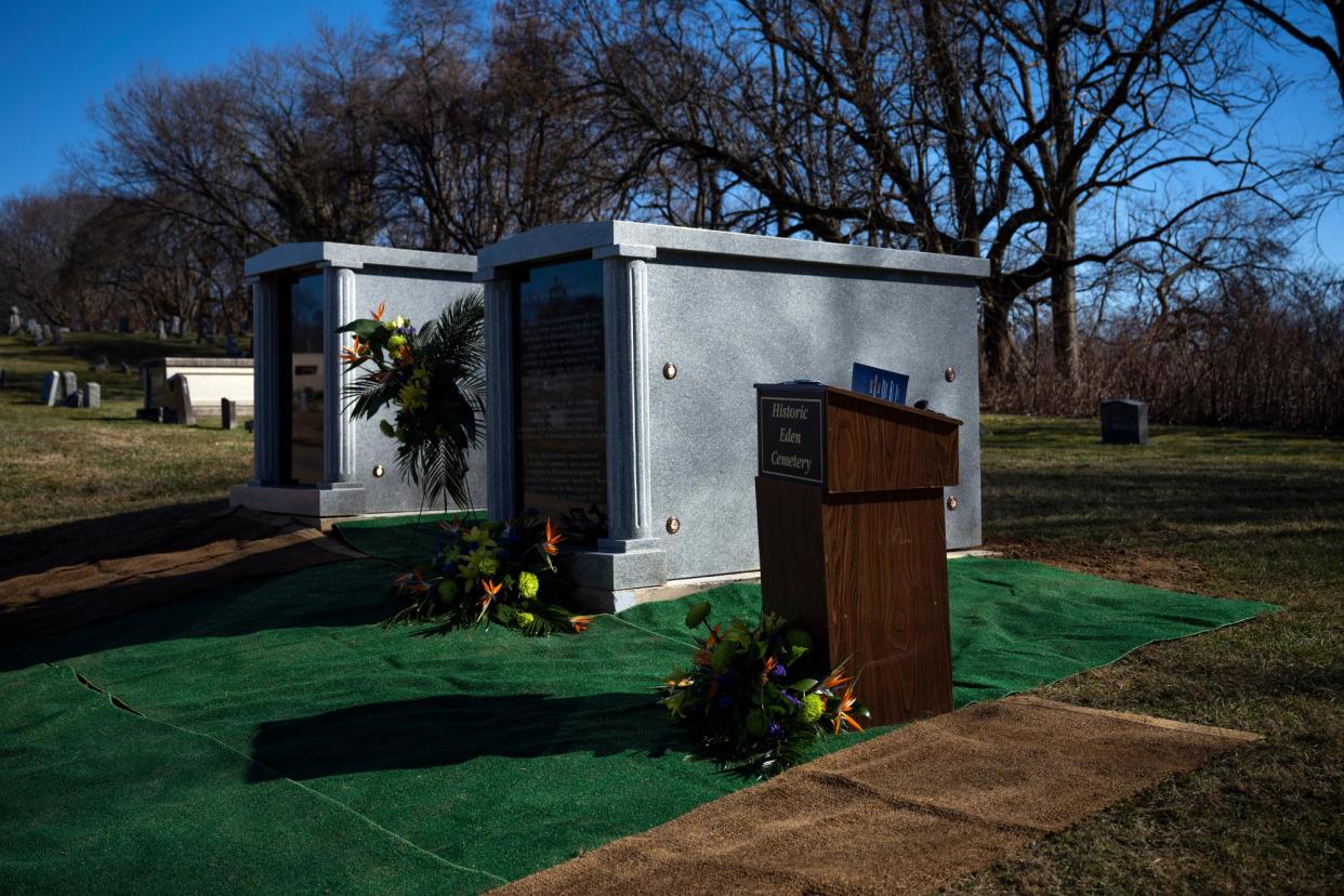 <span>Nineteen unidentified Black Philadelphians were interred at the Eden cemetery in Collingdale, Pennsylvania, on 3 February.</span><span>Photograph: Joe Lamberti/AP</span>