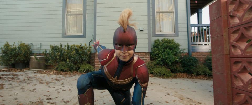 Iman Vellani as Kamala Khan in a Captain Marvel costume