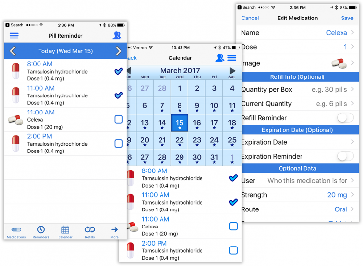 “Pill Reminder – All in One…” looks great and shows simple pill graphics.