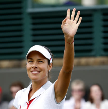 LONDON, ENGLAND - JULY 30: Ana Ivanovic of Serbia celebrates match point during the Women's Singles Tennis match against Elena Baltacha of Great Britain on Day 3 of the London 2012 Olympic Games at the All England Lawn Tennis and Croquet Club in Wimbledon on July 30, 2012 in London, England. (Photo by Jamie Squire/Getty Images)