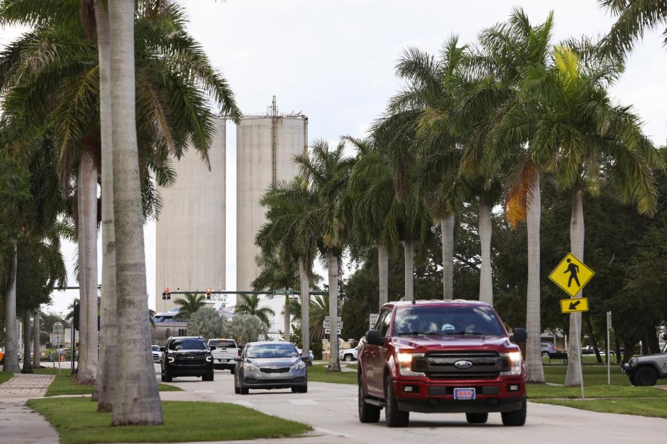 A pair of unused concrete silos are seen from Indian River Drive north of Seaway Drive in downtown Fort Pierce on Thursday, Sept. 28, 2023.