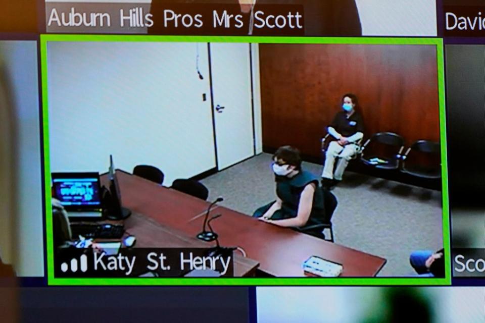 Ethan Crumbley, center, appears on a video arraignment at 52nd District Court in Rochester Hills, Michigan. on Wednesday (Copyright 2021 The Associated Press. All rights reserved)